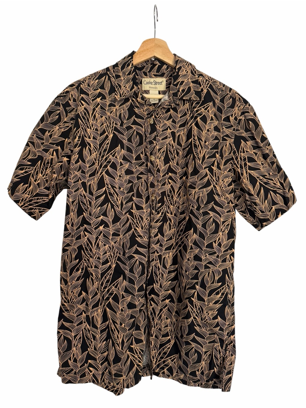 Cooke Street Honolulu Aloha Shirt Mens Small Black Tan Tropical Hawaiian